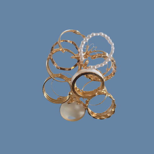 15-Piece Gold & Pearl Ring Set