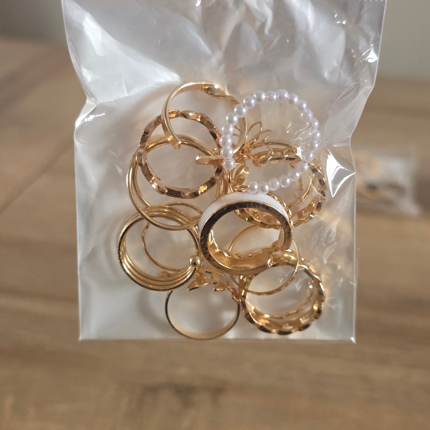 15-Piece Gold & Pearl Ring Set