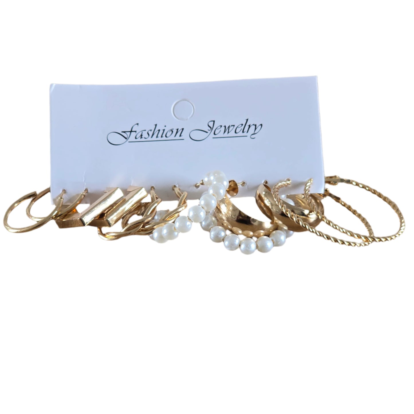 6 Pair Elegant Gold & Pearl Set