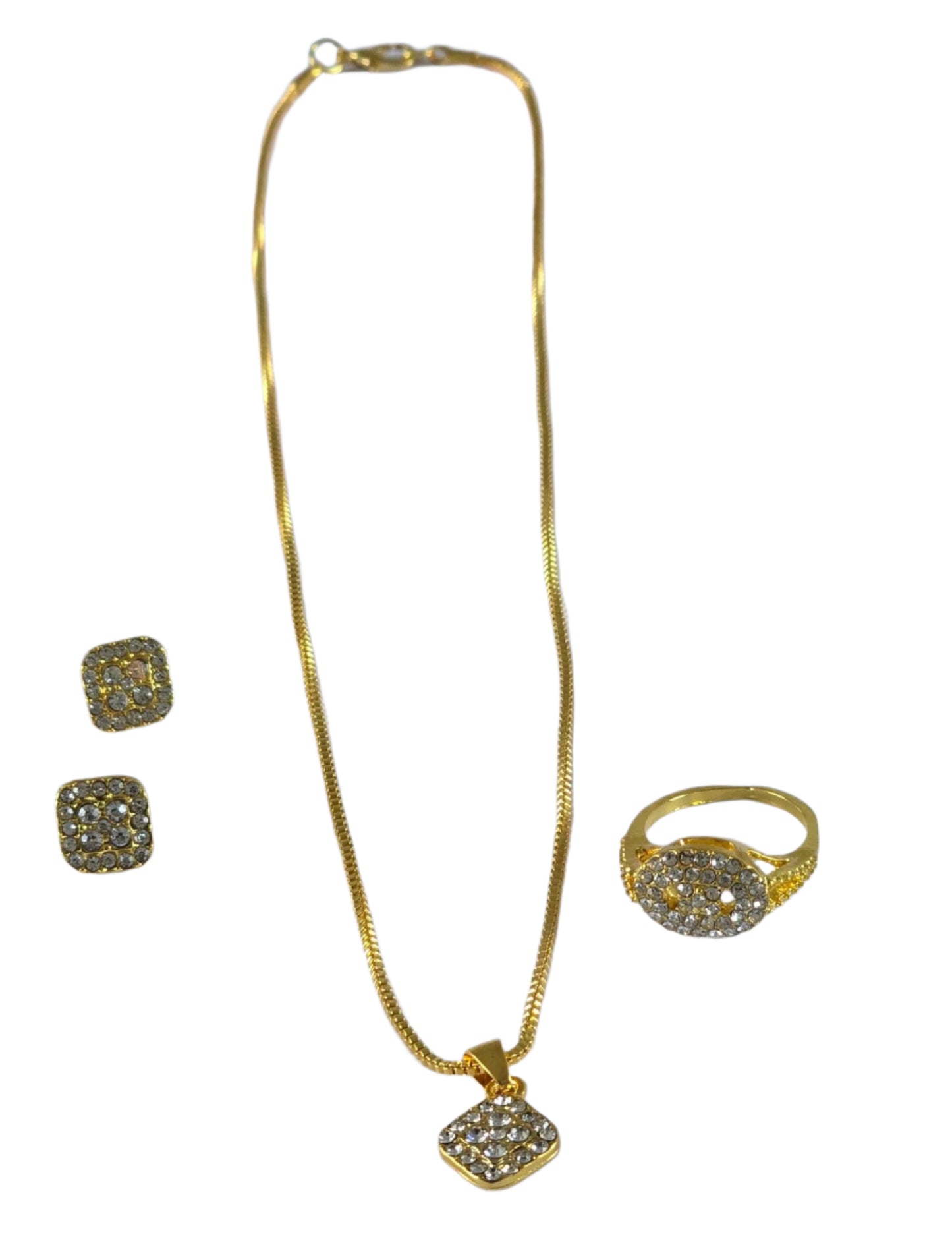 Three row Diamond  Gold Pure elegance Necklace set