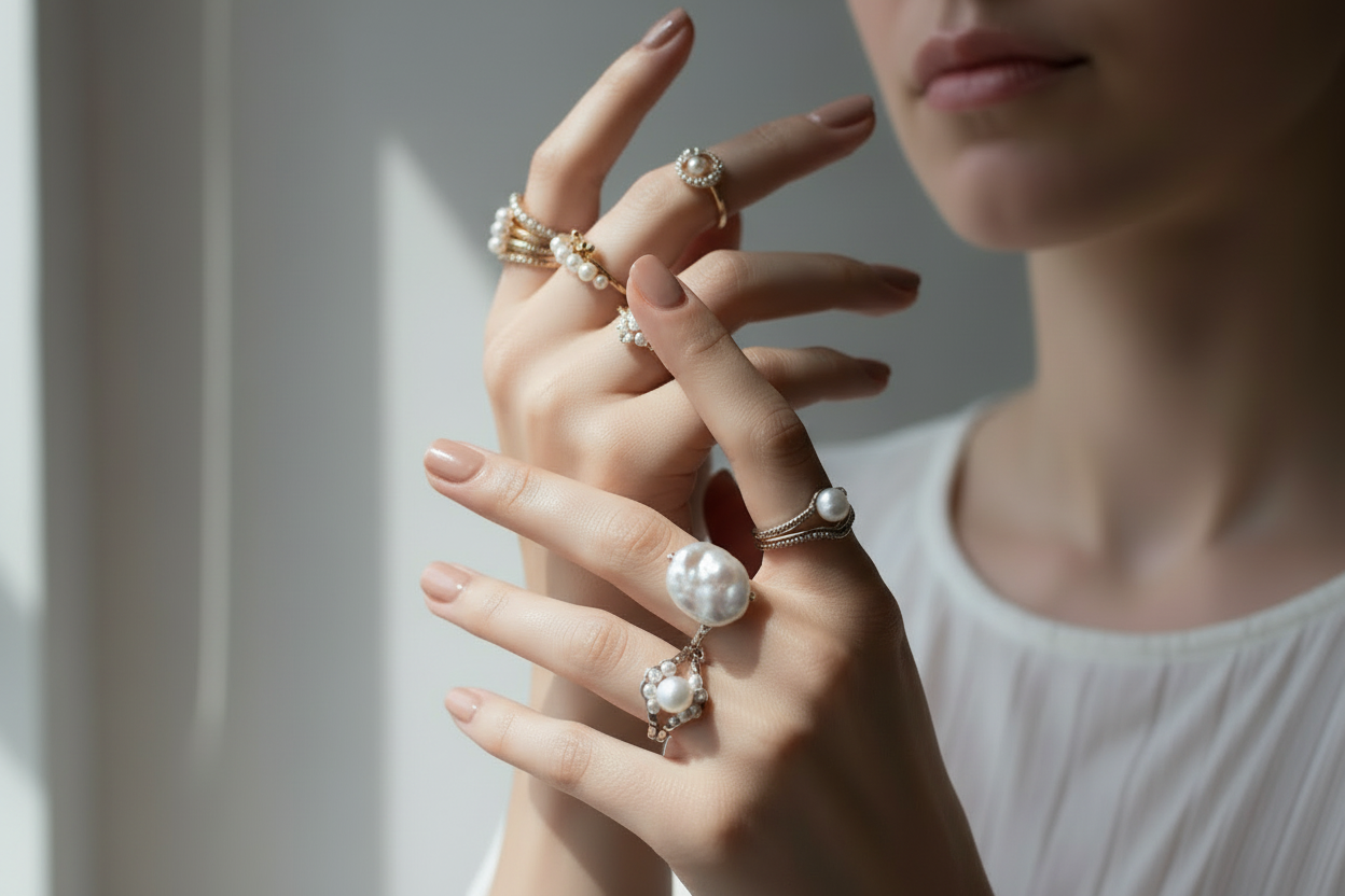 15-Piece Gold &amp; Pearl Ring Set